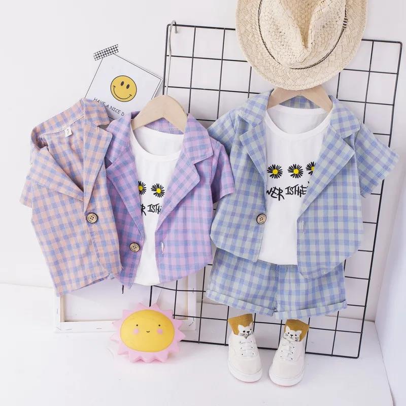 Boy's Suit Summer Foreign Style Children's Clothing Men and Women Baby Handsome Summer Short-sleeved Three-piece Suit