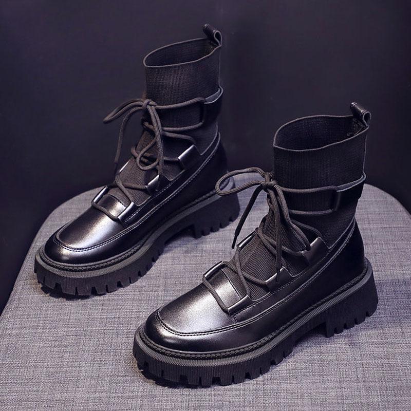 Martin Boots Summer and Autumn Thin Women's Boots Thick-soled Women's Boots Spring Single Boots Black Flying Knit Short Boots
