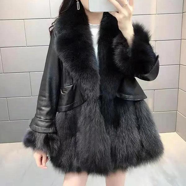 Women's Winter Fur Coat Plus Size Long Sleeve Fur Collar Slim Coat Female Solid Color Casual Warm Jacket
