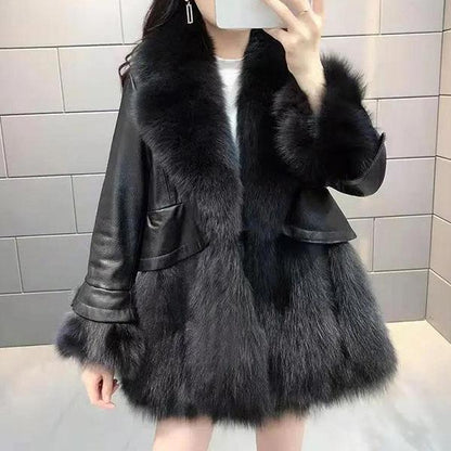 Women's Winter Fur Coat Plus Size Long Sleeve Fur Collar Slim Coat Female Solid Color Casual Warm Jacket