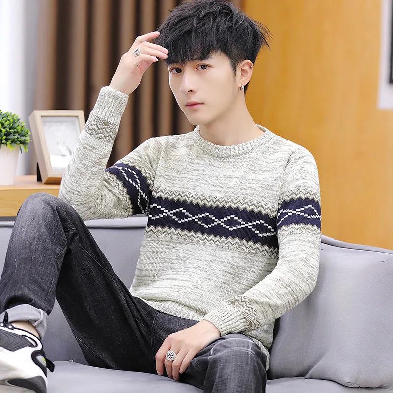 Sweater Men's Round Neck Autumn Coat Top Clothes Winter Warm and Comfortable Knit Sweater Bottoming Shirt Jacket Men