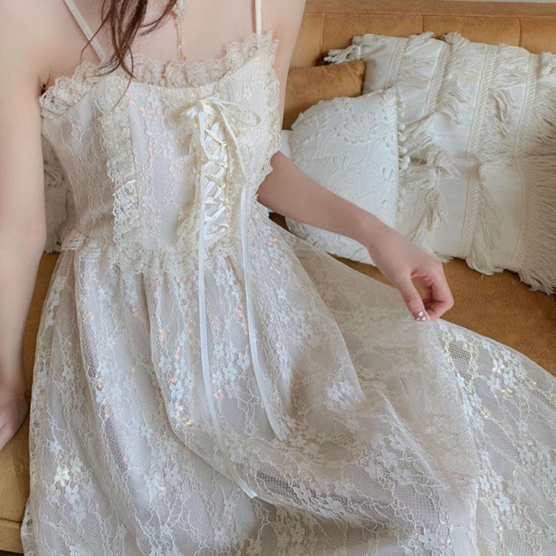 Summer Glitter First Love Long Skirt Female French Mid-length Lace Suspender Dress Little Fairy Temperament