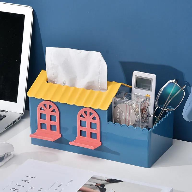 Villa Tissue Box Home Living Room Coffee Table Multifunctional Desktop Paper Box Glasses Remote Control Cartoon Ventilation Storage Box