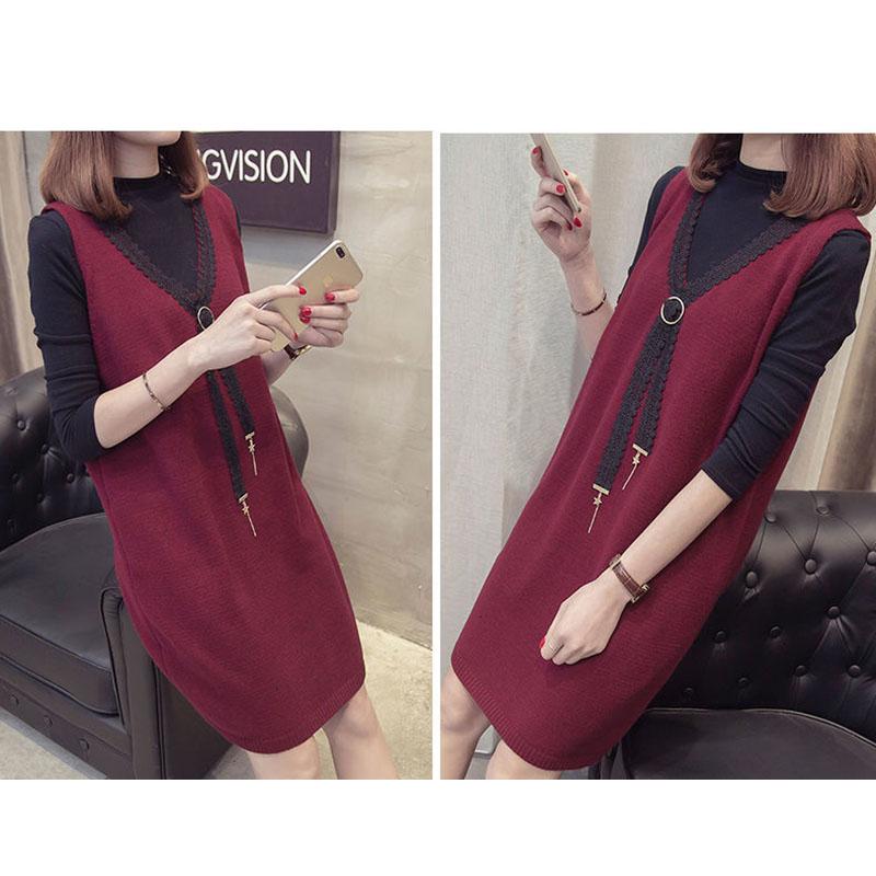Autumn and Winter Lace Vest Dress Loose Sleeveless Long Vest Fashion Casual Women's Strap Skirt