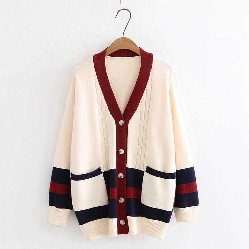 Spring  Autumn Students Loose Casual Fashion Sweater Women's Jacket Knitted Cardigan V-neck Long Sleeves