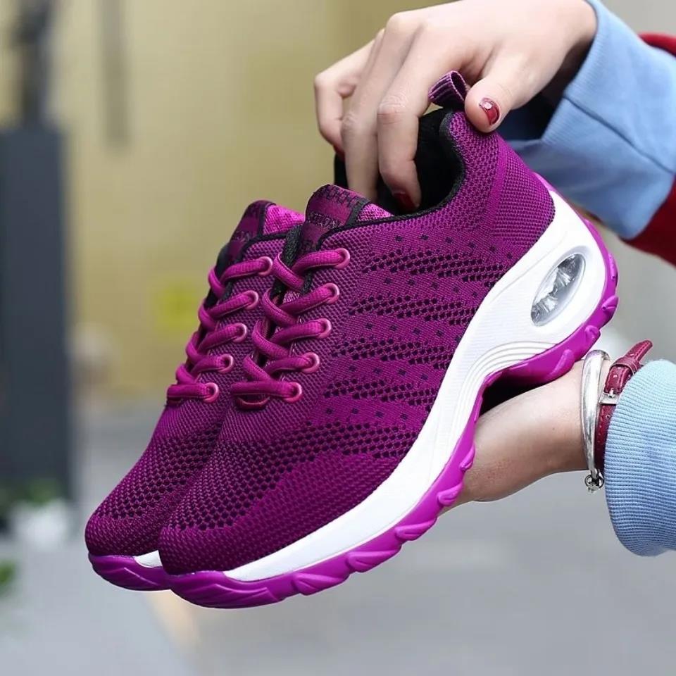 Women Sneakers Mesh Running Shoes Ladies Walking Dancing Sport Shoes Outdoor Air Cushion Breathable Footwear Lace Up Sneakers