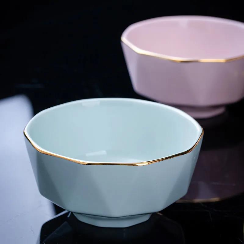 Phnom Penh Diamond Bowl Set Creative Japanese Pure Color Household Ceramic Rice Bowl Instant Noodle Bowl