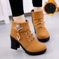 Women Autumn and Winter Short Ankle Boots British Style Solid Color Snow Boots Thick High Heels Martin Boots