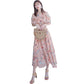 Female Floral Chiffon Medium Length Elegant Slim Super Fairy Gentle Sling Ruffle Pleated Dress