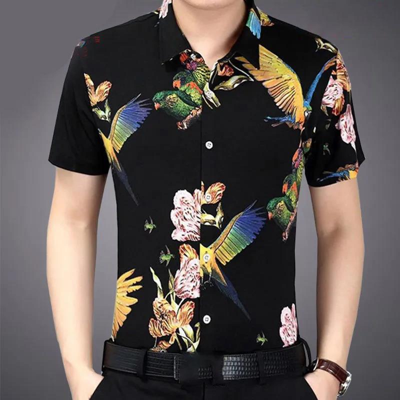 Summer Men's Short-sleeved Floral Shirt Young and Middle-aged Loose Large Size Casual Wear Dad Shirt