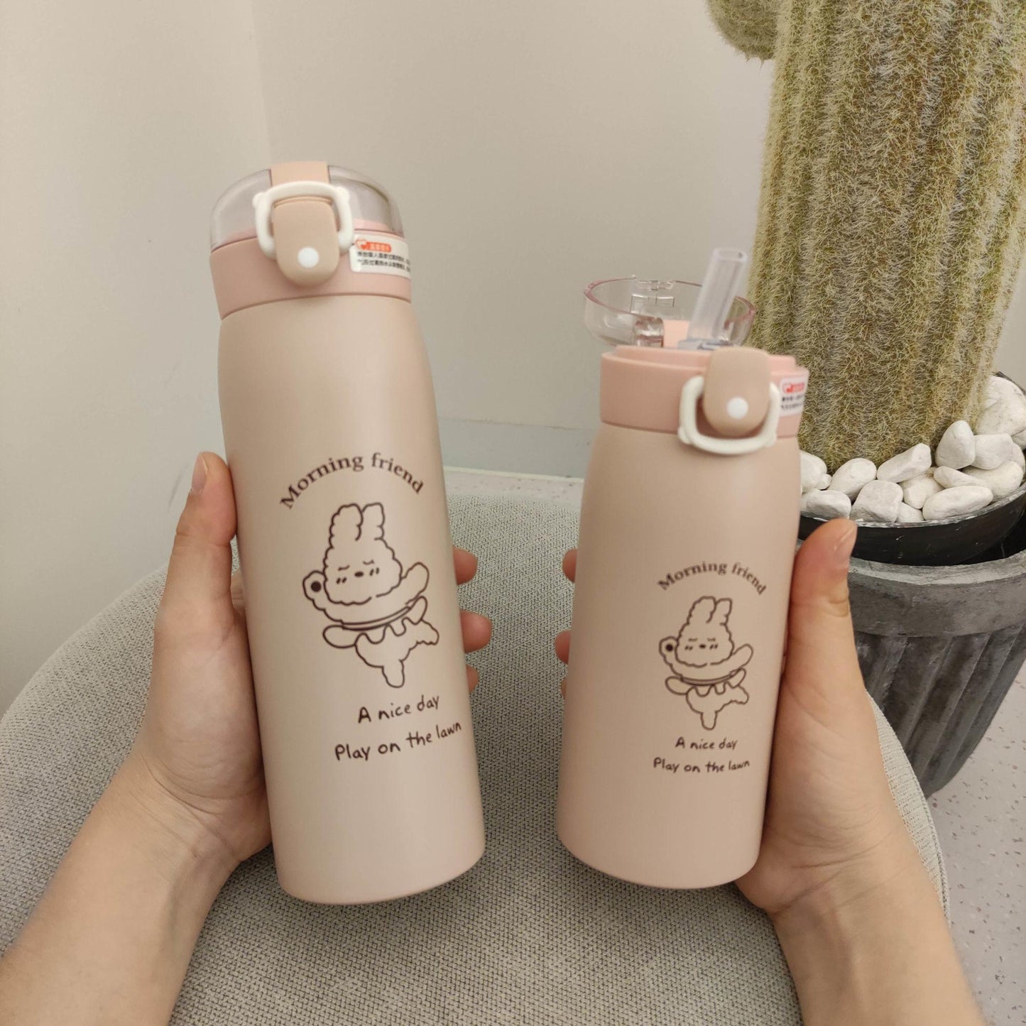 Cup Ins Male and Female Students Korean Version of Cute Household Anti-fall High-value Large-capacity Straw Thermos Cup