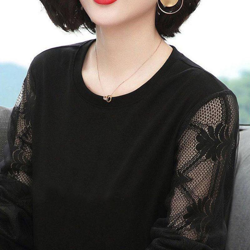 Women Lace Jumper Diamond Print Shirt Casual Loose T-shirt Boutique Bottoming Shirt Long Sleeve Spring