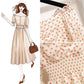 Pofulove Women Polka Dot Off Shoulder Floral Chiffon A-line Dress Thin O-Neck Long Evening Dress