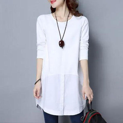Female Autumn T-shirt Tops Women's Casual Splicing Round Neck Long Sleeve Loose Fashion stitching Pullover Tops