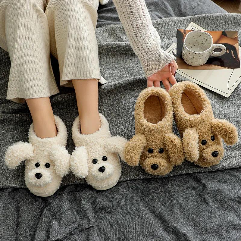 Winter Cotton Slippers for Men and Women with Indoor Non-slip Cute Thick Bottom Couple Plush Warm Slippers