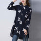 Cotton Vintage Dove Print Mid Length Plus Size Loose Shirt Casual Plus Size Long Top
