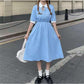College Style French Retro Slim Waist Temperament Dress Female Student Short-sleeved Mid-length Skirt A-line Skirt