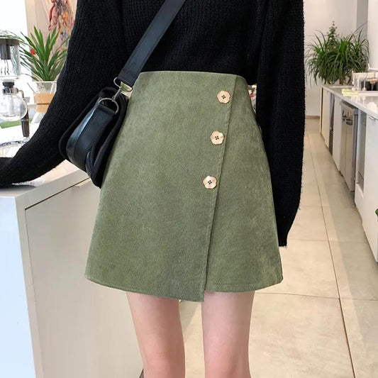 Corduroy Skirt Autumn and Winter Korean Version of The High-waist A-line Skirt Was Thin Buttocks Skirt Irregular Short Skirt Women