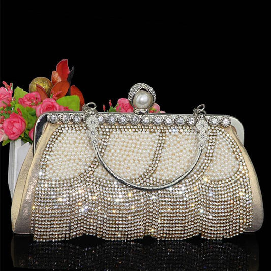Pearl Bag with Diamond Evening Bag Dress Bag Clutch Bag Messenger Bag Banquet Bag Rhinestone Handbag