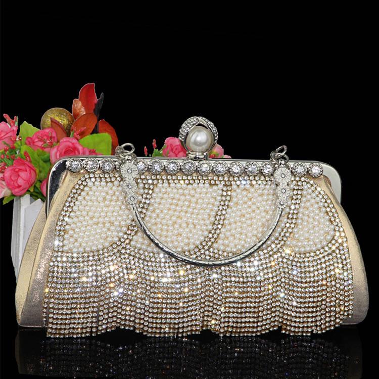 Pearl Bag with Diamond Evening Bag Dress Bag Clutch Bag Messenger Bag Banquet Bag Rhinestone Handbag