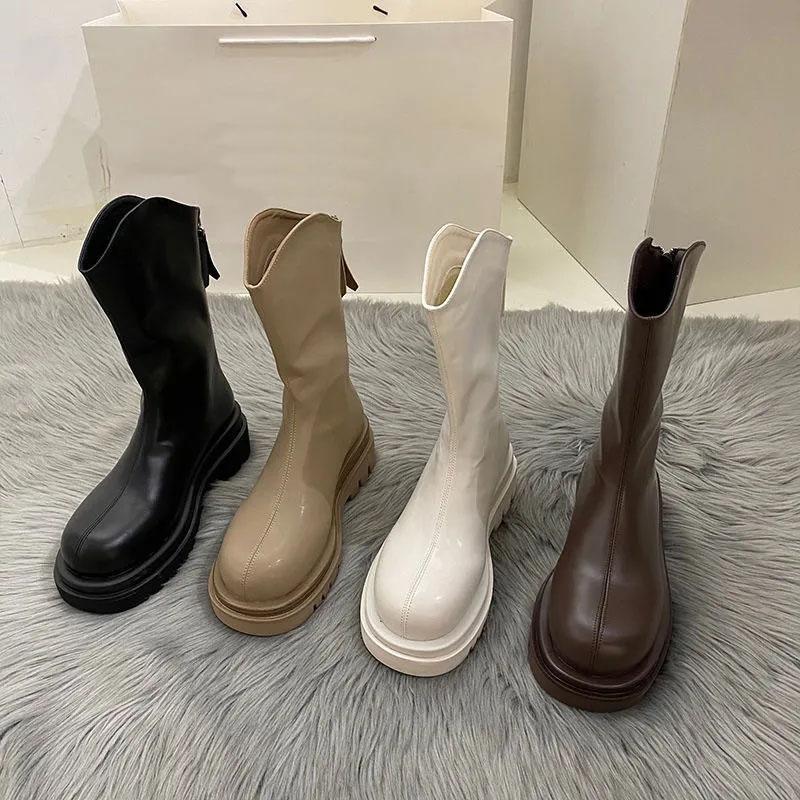 Chelsea Boots Mid-tube Boots Plus Velvet Snow Boots British Style Martin Boots Thick-soled Winter Boots Autumn and Winter