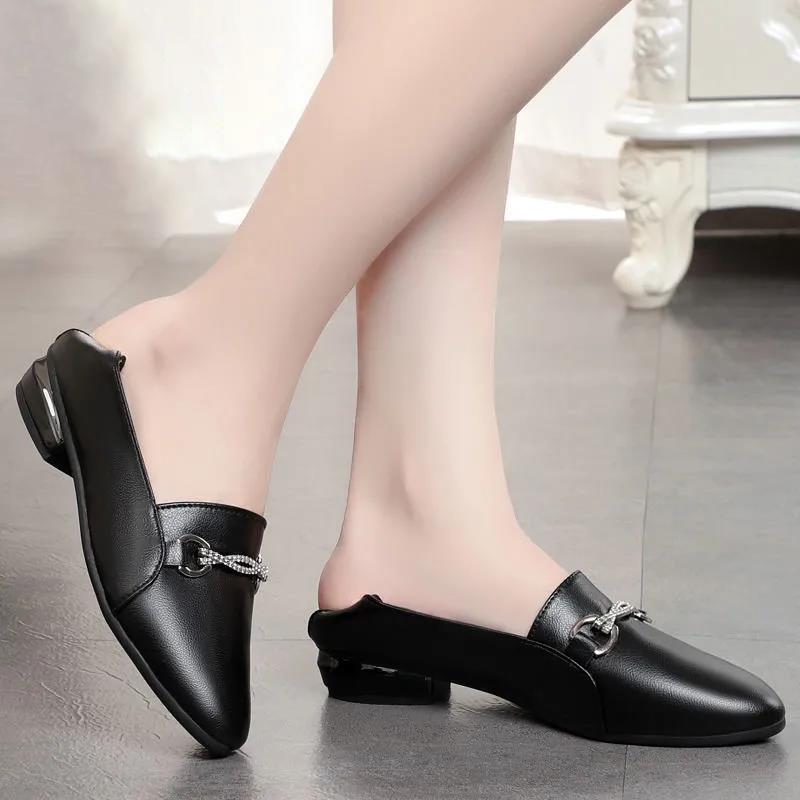 Soft Leather Shallow Shoes Women All-match Soft Leather Shoes Flat Women's Shoes Soft Bottom Peas Shoes Pointed Toe British Style Leather Shoes