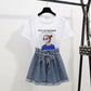 Lace Side Korean High Waist Denim Skirt Half Skirt Spring and Autumn Package Hip A-shaped Skirt Two Pieces