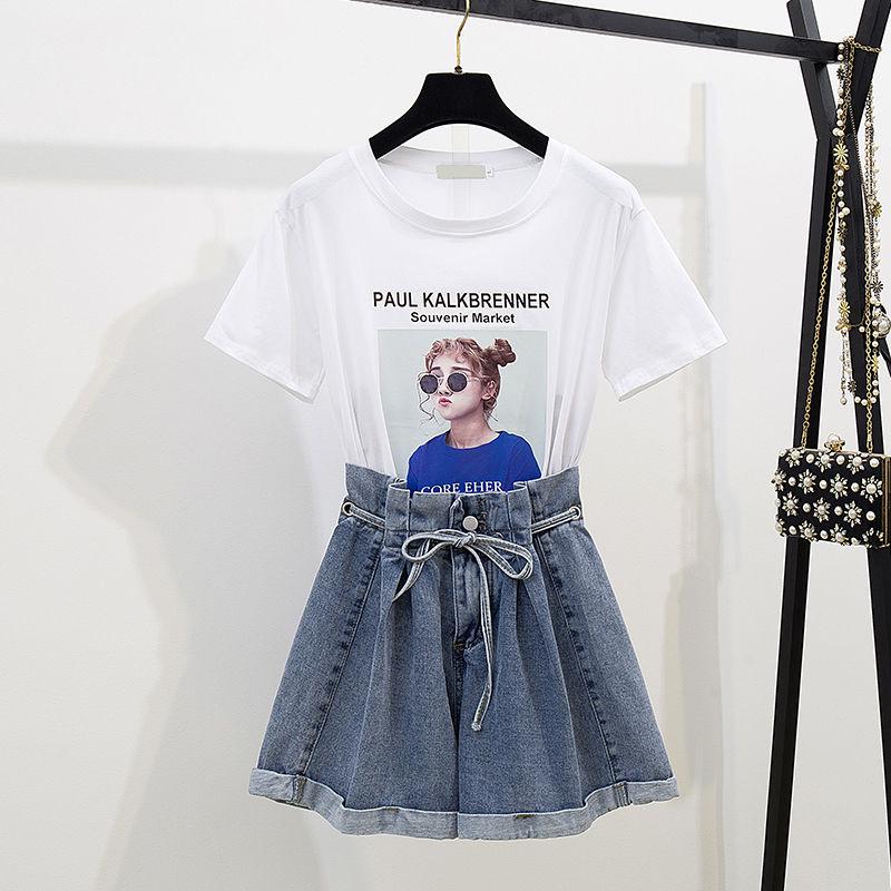 Lace Side Korean High Waist Denim Skirt Half Skirt Spring and Autumn Package Hip A-shaped Skirt Two Pieces