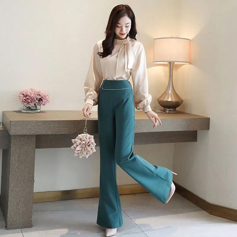 Wide Leg Pants Suit Spring and Autumn Dress Temperament Small Fragrance Thin Flared Pants Chiffon Shirt Suit Temperament Workwear