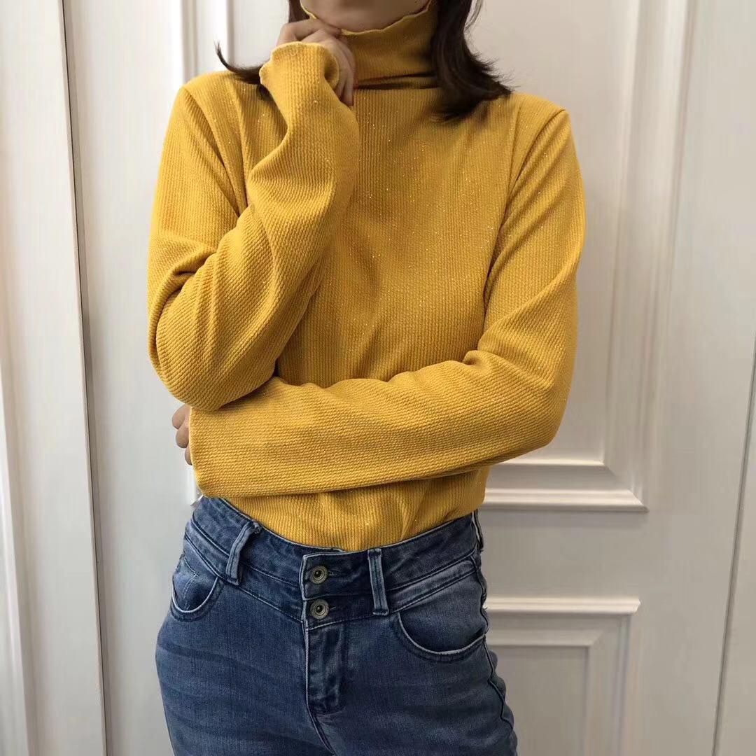 Winter Starry Bottom Shirt Thin Wild Long-sleeve Solid Color Knitted Thin Sweater Outwear