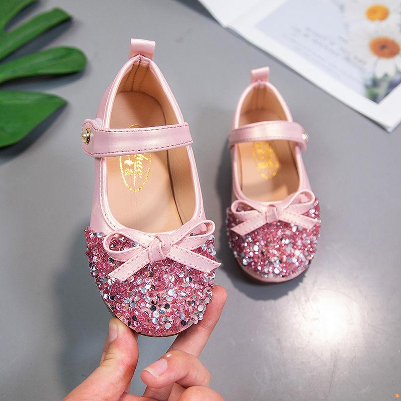 Girls' Leather Shoes Spring Summer Non-slip Soft-soled Children's Single Shoes Baby Peas Shoes Crystal Girl Princess Shoes