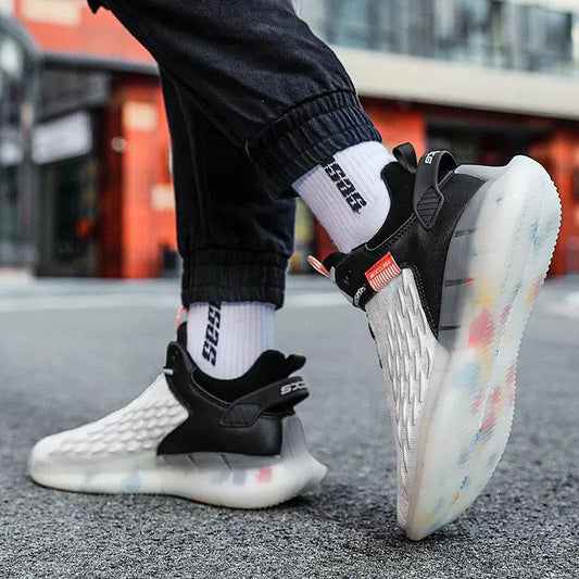 Men's Flying Knit Shoes Breathable Sports Shoes Boys Fitness Running Shoes Casual Coconut Shoes Student Comfortable Mesh Shoes