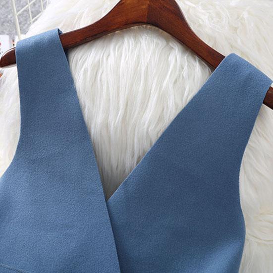 Women's Plus Size Wool Vest Spring Autumn Loose Sleeveless Waistcoat Solid Color V-neck All Match Vest with Belt