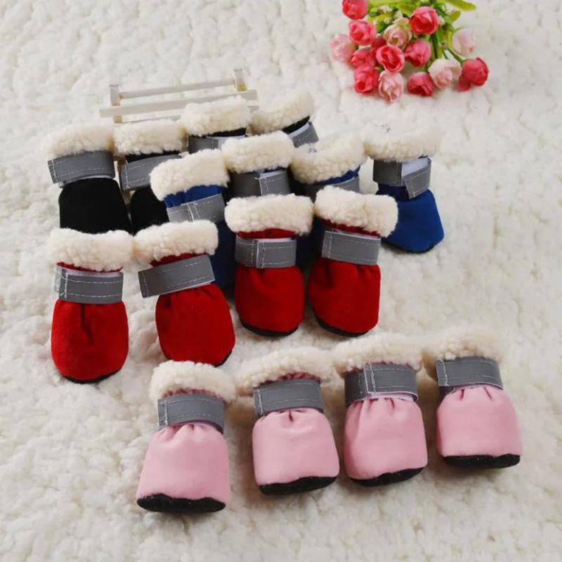 Pet Dog Shoes Set of 4 Teddy Shoe Covers Pet Bichon Rain Boots Puppy Cat Indoor Foot Cover Winter Anti-Skid Comfy Walking Warm Windproof Shoes