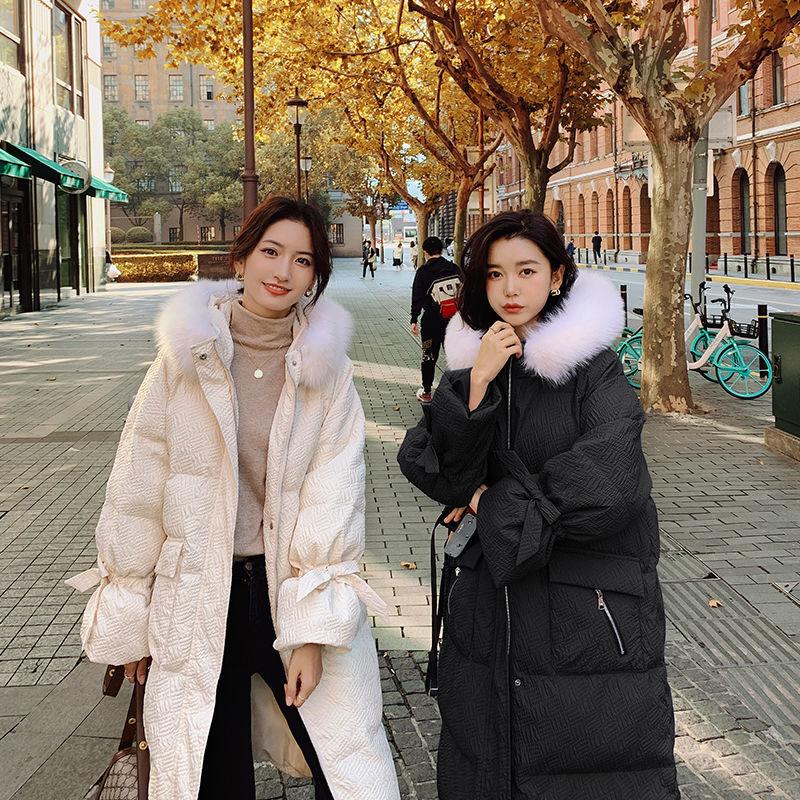 Winter Cotton High-end Temperament Jacket Women Winter Warm Sweet Wind Hooded Mid-length Down Cotton Jacket Fluffy Fur Collar Thick Warm Jacket