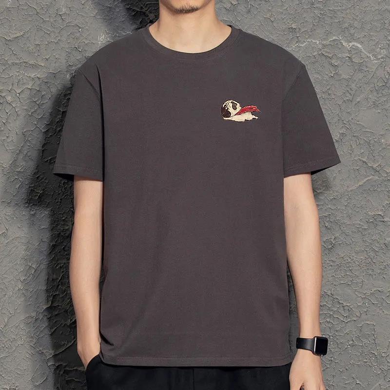 Super Dog Print T-shirts O-neck Short Sleeve Casual Pullover Korean Trendy Cartoon Art Shirt  Youth White Tees Men Clothing Summer
