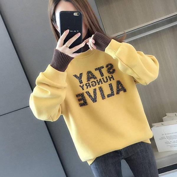 Cotton Thick Sweater Women Autumn and Winter Fake Two-piece Splicing Tops Student High Collar Loose Jacket