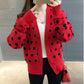 Polka Dot Short Knit Top Loose College Style V-neck Sweater Fashion Casual Jacket Women