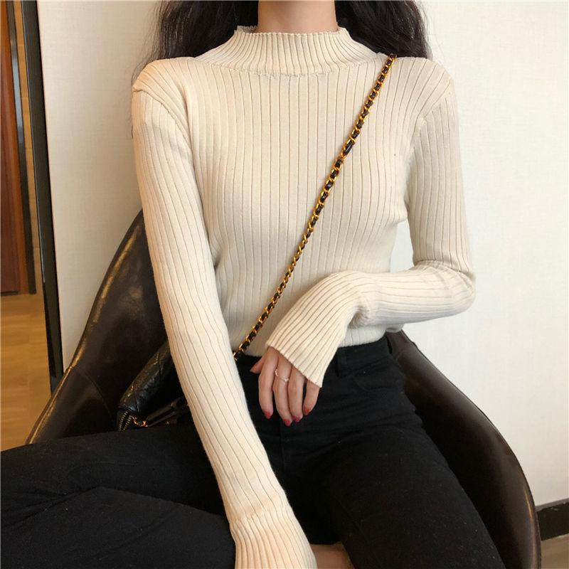 Women Turtleneck Pullover Sweater Inside for Winter Warm Short Slim Jumpers Long Sleeve Basic Tops Knit Sweaters Autumn Winter Thick Bottoming Shirt