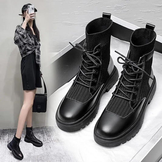 Women's British Style Martin Boots Thick-soled Student Boots Women's Thick Heel Flat Motorcycle Boots