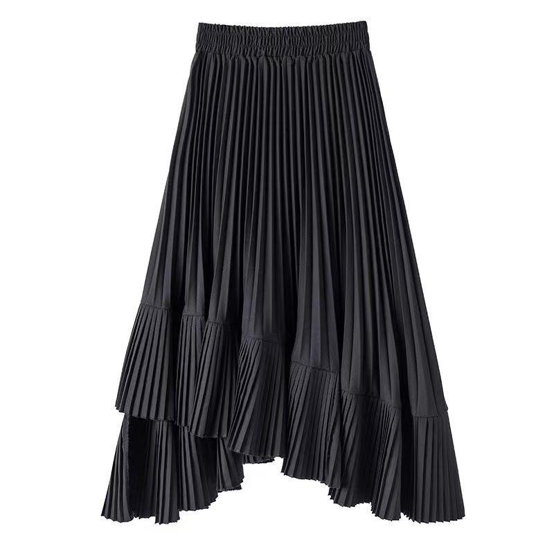 Women Pleated Skirt A-line Skirt Plus Size Summer Elastic Waist Sandy Beach Vacation Daily Irregular Skirt