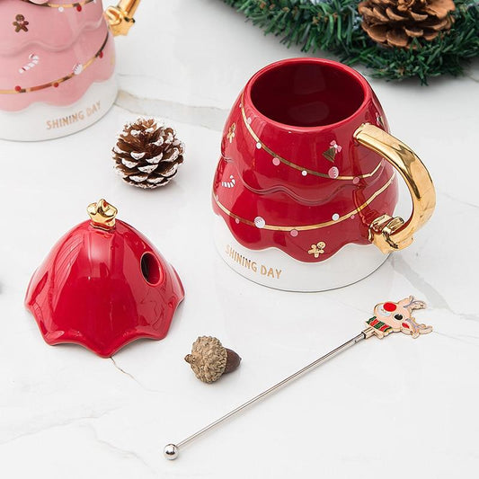 Christmas New Product Gift Box Creative New Gift with Lid Stirring Coffee Mug Cute Ceramic Cup Gift