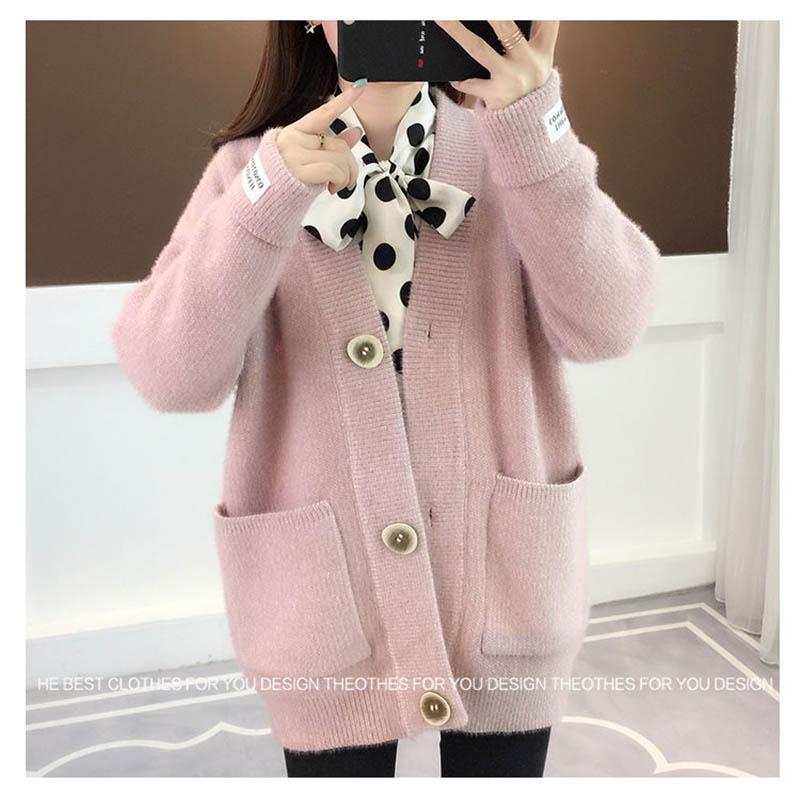 Sweater Cardigan Thickened Mid-length Spring and Autumn Loose Knit Lazy Style Jacket Women