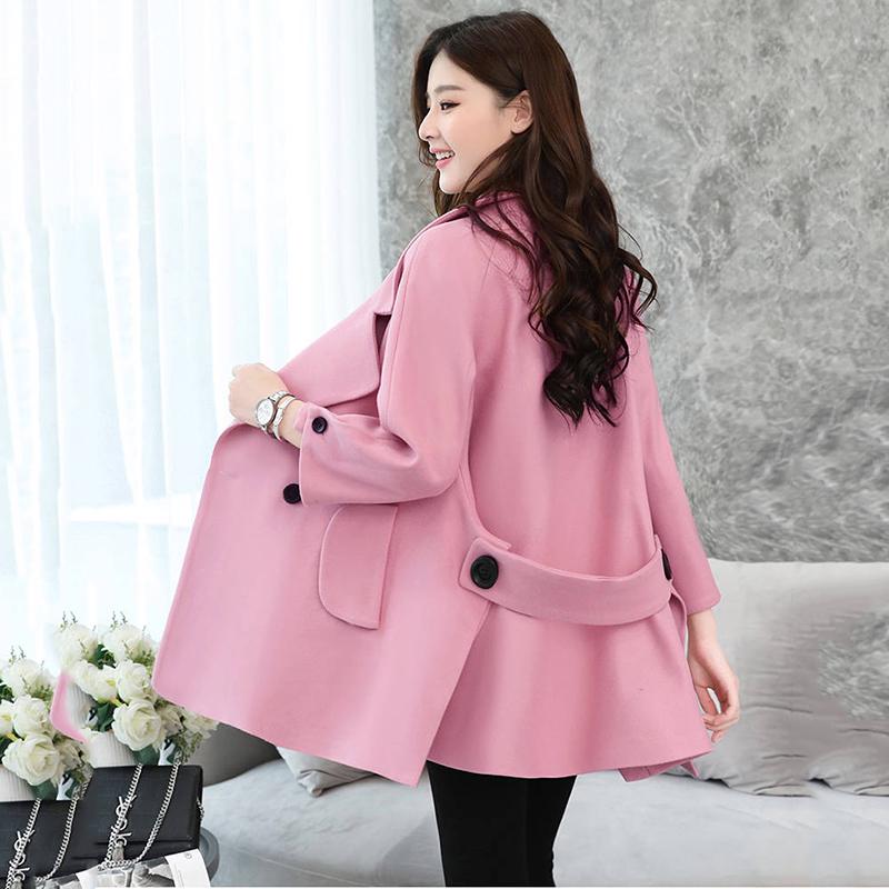 Woolen Solid Color Coat Women's Mid-length Korean Style Spring, Autumn and Winter Plus Velvet Small Short Woolen Coat