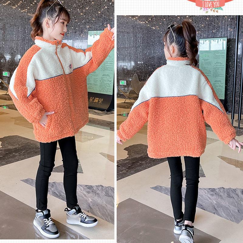 Girls' Jacket Autumn and Winter Clothes Korean Style Quilted Thick Warm Windproof Wool Sweater Top