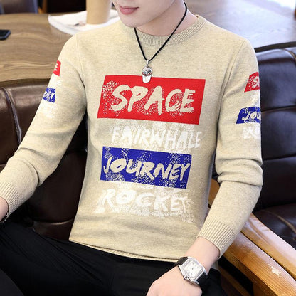 Sweater Men's Autumn and Winter Men's Round Neck Sweater 2019 Printed Clothing Bottoming Sweater