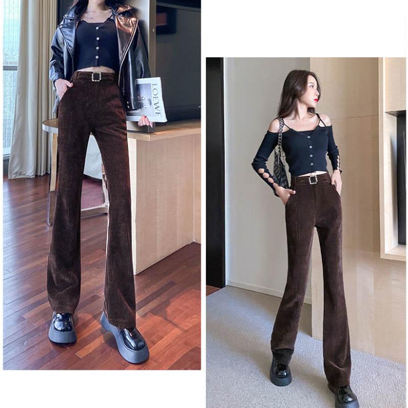 Plus Velvet Thickening Micro Pants Children's Autumn and Winter Warm High Waist Vertical Slim Wild Casual Trousers Women Winter