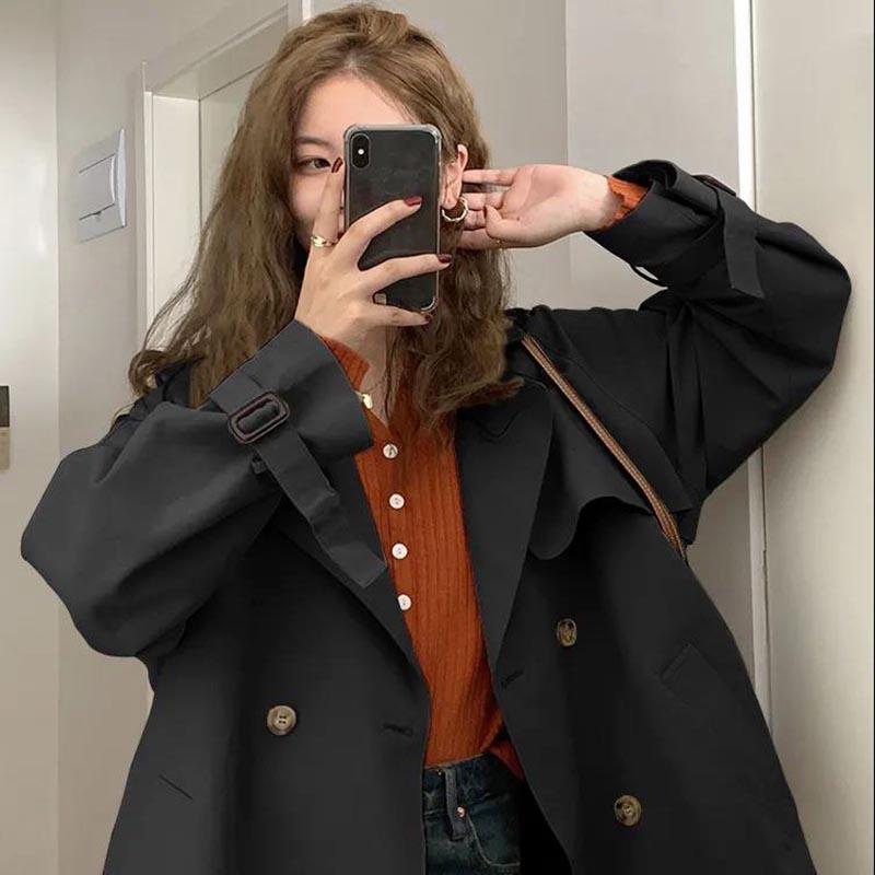 Lining Trench Coat Women's Spring and Autumn Style Waist Loose Casual Hooded Raincoat Jacket