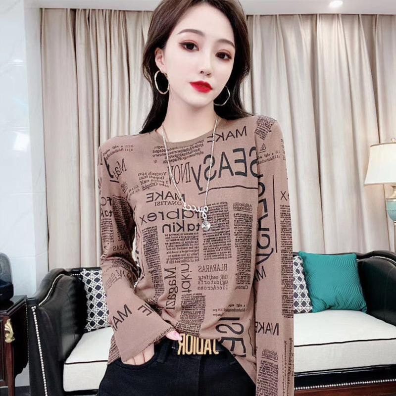 Girls' Top Clothing Fashion Printing Long-sleeved T-shirt All-match Round Neck Slim Bottoming Shirt