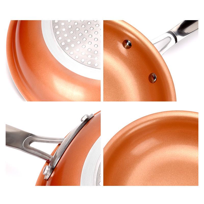 Non-stick Skillet Copper Red Pan Ceramic Induction Skillet Frying Pan Saucepan Safe Nonstick Skille